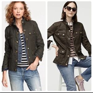 J. Crew Downtown Olive Green Field Jacket full zip front front flap pockets M